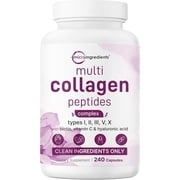 Micro Ingredients Multi Collagen Pills for Women & Men, 240 Capsules | Type I, II, III, V, X | Hydrolyzed Peptides with Biotin, Hyaluronic Acid, & Fat Soluble Vitamin C Complex