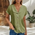 thumbnail image 2 of Women's Breathable Polyester Button-Up Shirt - 2025 Spring Coastal Granddaughter Aesthetic, Soft V-Neck Short Sleeve Top for Beach & Brunch Outfits, 2 of 5