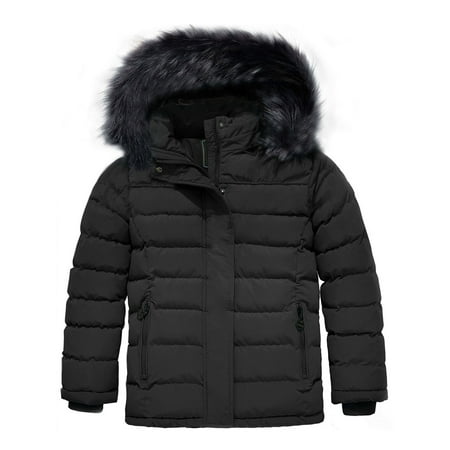 ZSHOW Girls' Puffer Coat Warm Puffer Jacket Quilted Winter Coat with Detachable Hood Black 10/12