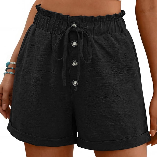 Pantalones Elásticos de Cintura para las Mujeres Bolsillo de Empalme de Encaje Pantalones Cortos Cómodos Casuales para las Mujeres Moda de Verano Primavera Y Verano