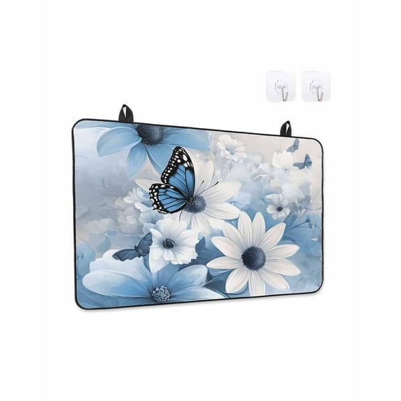 Blue White Floral Stove Top Covers for Electric Stove, Kitchen Glass Ceramic Electric Cooktop Covers 24"x21", Elegant Rustic Butterfly Botanical HeatResistant Oven/Countertop/Dishwasher Protector