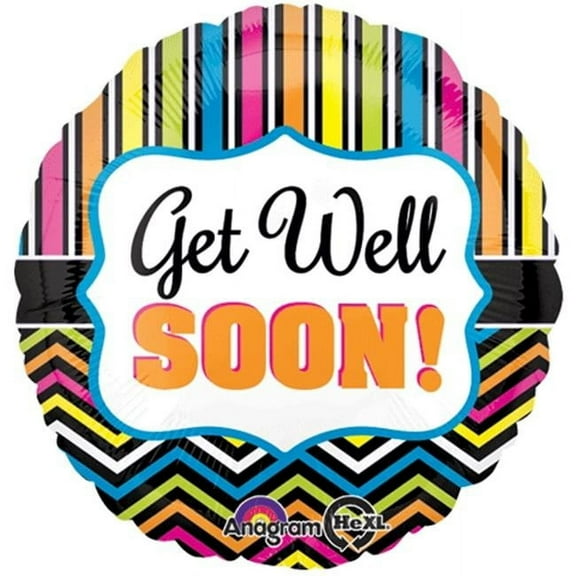 Loftus International A3-0780 18 in. Get Well Stripe & Chevron Balloon