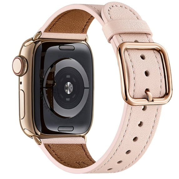 WFEAGL Genuine Leather iwatch Band for iWatch Series 38mm 40mm 41mm Pink sand/Gold