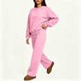 thumbnail image 4 of Szluipve 2 Piece Sets for Women 2 Piece Loungewear Set, Crew Neck Oversized Sweatshirt & High Waist Wide Leg Pants, Solid Color Fleece Casual Matching Tracksuit Pink L, 4 of 6