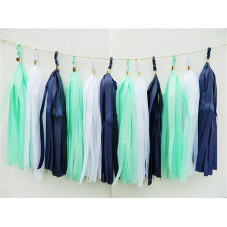 15pcs Tissue Paper Tassel Garland Navy White Mint Green Mixed