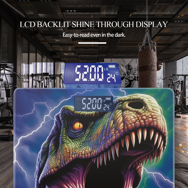 Bathroom Scale, Highly Accurate Digital Body Scale,Precisely Measures Weight up to 400 lbs-T-Rex Roaring With Mouth Open Green And Purple Scales
