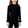 thumbnail image 2 of Kids' Girls Turtleneck Sweater Pearl Lace Collar Cute Knit Top Fall Winter Warm Cozy Layering Wear 2-10Y, 2 of 7