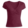 thumbnail image 7 of Womens Summer Tops Elegant Soft Wrap V Neck Short Sleeve Workout Tops for Women Red 2XL, 7 of 7