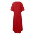 thumbnail image 4 of DHFJKG Summer Dresses For Women Long Dress Short Sleeve V Neck Flowy A Line Solid Color Comfortable Curved Hem Tunic Beach Vacation Clothes Trendy Dresses, 4 of 5