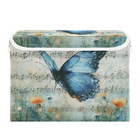 Large Collapsible Storage Box Flip Lid Fabric Decorative Organizer Container Basket with Handles 16.5×12.6×11.8in Rhapsodies and Butterfly