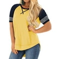 thumbnail image 4 of LANREMON Plus Size Tops for Women Summer Short Sleeve Loose T Shirts Casual Crew Neck Striped Yellow Women Blouse Tee Size 18 Plus, 4 of 5