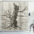 thumbnail image 1 of Charcoal Shower Curtain, Monochrome Tree Stem Silhouette with Branches, Fabric Bathroom Set with Hooks, 69W X 84L Inches Extra Long, Taupe Grey Yellow, by Ambesonne, 1 of 3