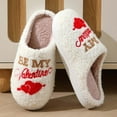 thumbnail image 2 of Wovix Unisex Valentine's Day Slippers Soft Plush Fluffy Warm Home Slippers Indoor Outdoor Slippers Soft Lightweight Plaid Couple Shoes Daily White 37, 2 of 6