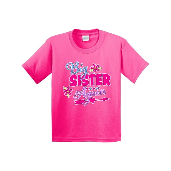 Inktastic Big Sister Again with Flowers and Arrow Youth T-Shirt