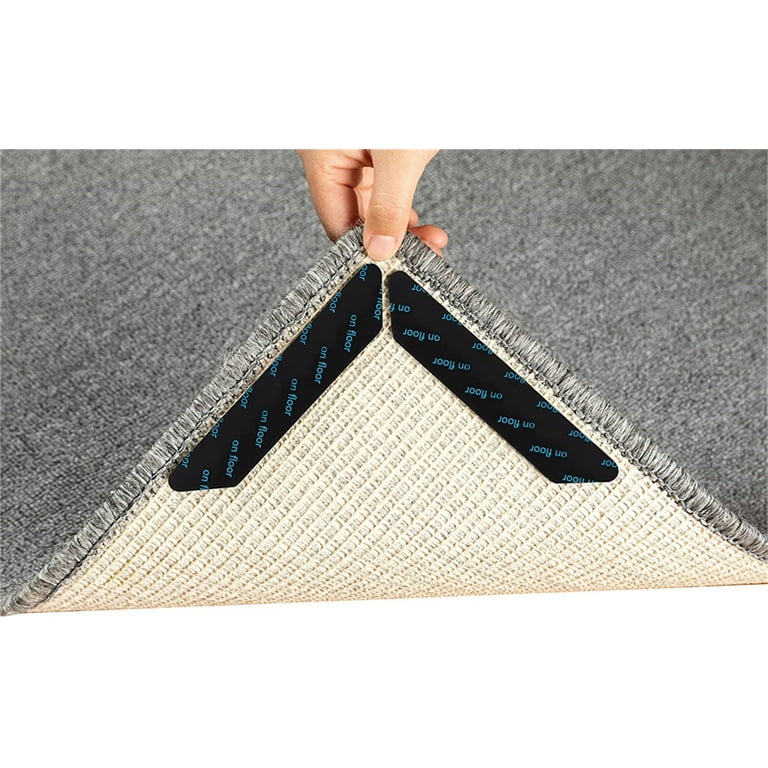 8pcs Black Anti-slip Rug Gripper With Reusable Pu Washable Adhesive Pads  For Carpet, Stairs & Floor