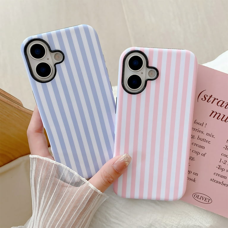 Striped Case for iPhone 15, Cute Phone Case Aesthetic Pattern Design,  Hybrid 2-Layer Shockproof Protective Cover for Girls Women (Pink,15) -  Walmart.com