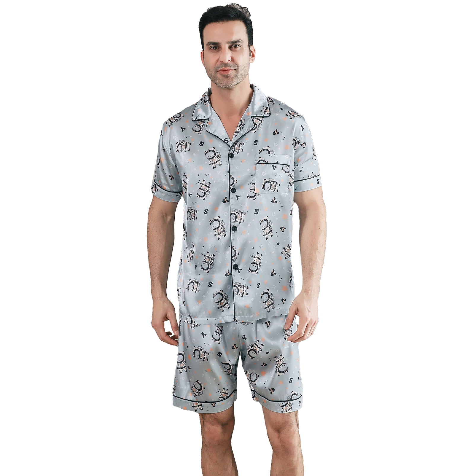 Men's Satin Silk Pajama Set - Short Sleeve V-Neck Top With Shorts 2-Piece Sleepwear