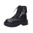 thumbnail image 2 of Jamicy Ankle Boots for Women Solid Color Mid Heel Booties Goth Round Toe Mesh Cutout Boots Women Lace Up Motorcycle Wedges, 2 of 9