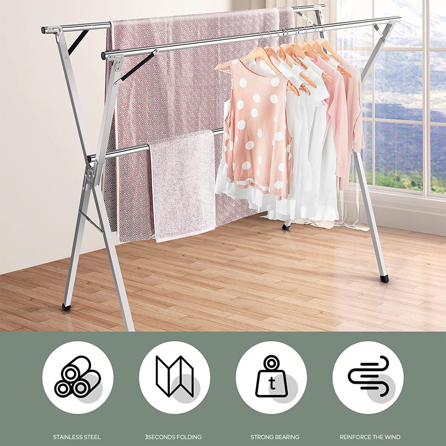 Scandinaf Foldable Clothes Drying Rack | Collapsible Drying Racks for  Laundry | Extra Large and Heavy Duty Clothing Drying Rack with Iron Wires  and
