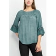 thumbnail image 4 of Floral + Ivy Round Neck 3-4 Sleeve Ruched Neck Rayon Top-PERIWINKLE / L, 4 of 16