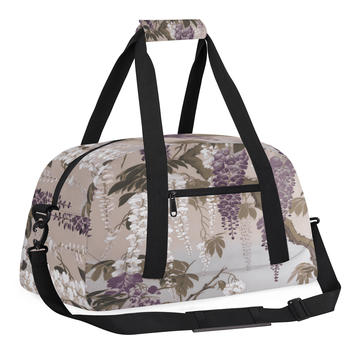 Herdesigns Floral Wisteria Sports Duffle Bag for Women & Men, Purple Flower Gym Bag Dance Bag Overnight Bag Carry On Weekender Travel Bag