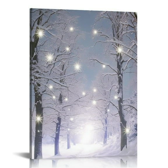 NIJIANKEHAN 16 x 12 Inch Christmas Wall Canvas Art Home Decor, Snowy Winter Scene, Winter Path
