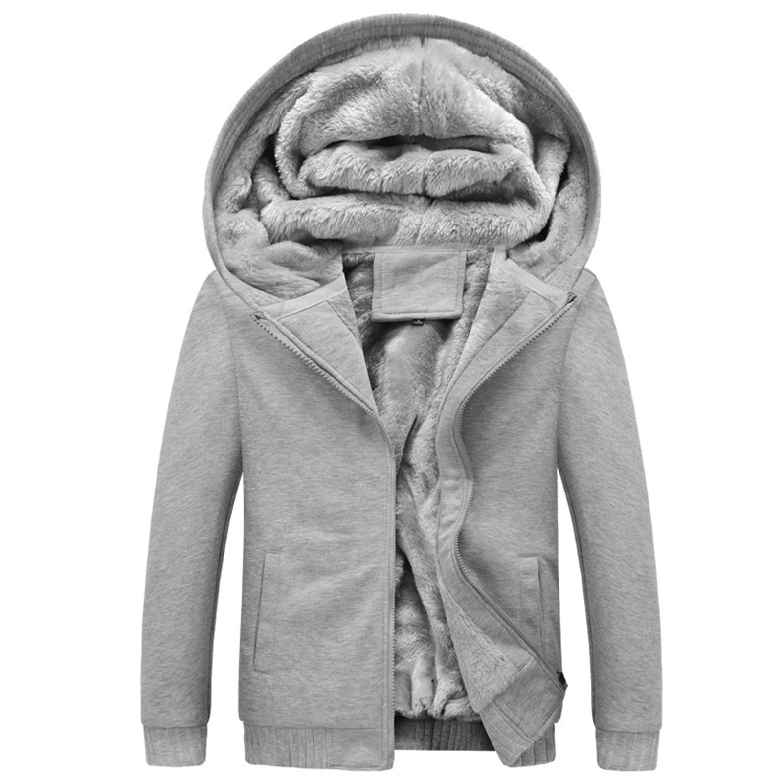 SR New Mens Hoodie with Fleece Lining and Front Pocket Solid Color Warm Thick Sweatshirt Pullover Hooded Winter Jacket