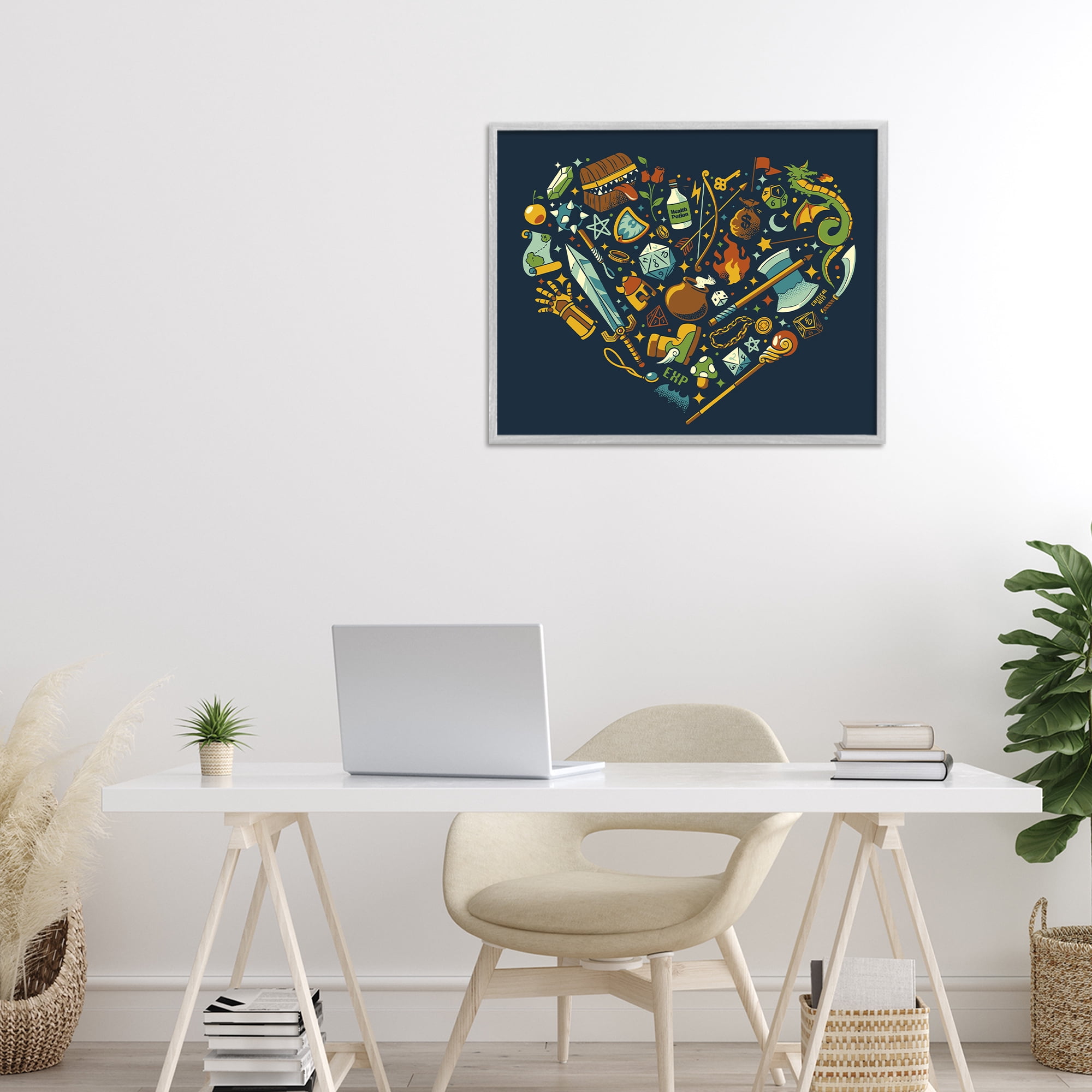 Stupell Industries Board Game RPG Trinkets Gray Framed Giclee Art, design by Tobe Fonseca