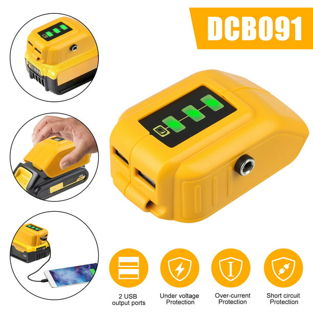 USB Power Source Charger Adapter, EEEkit Charger Converter Adapter Fit for  Dewalt DCB091 Converters Lithium-Ion Battery, Fit for Dewalt 18V 20V Max  with 2 USB Port, DC Port, and Bright LED Light -