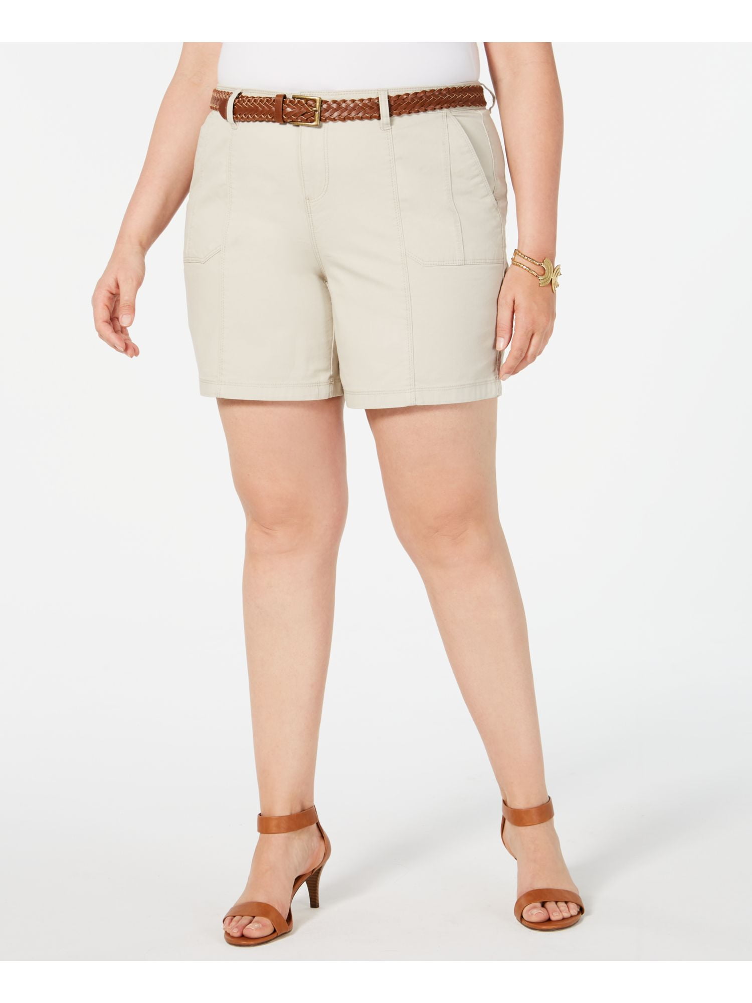 STYLE & COMPANY Womens Beige Belted Shorts Plus Size 20W