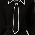 thumbnail image 3 of MORTTIC Women's Classic Tie-Neck Blouse with Lapel Long Sleeve Contrast Formal Shirt for Office Wear Black，S, 3 of 5