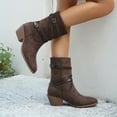 thumbnail image 3 of Womens Wide Calf Ankle Boots Suede Pointed Toe Casual Stacked Heel Strappy Pull on Chelsea Booties, 3 of 5