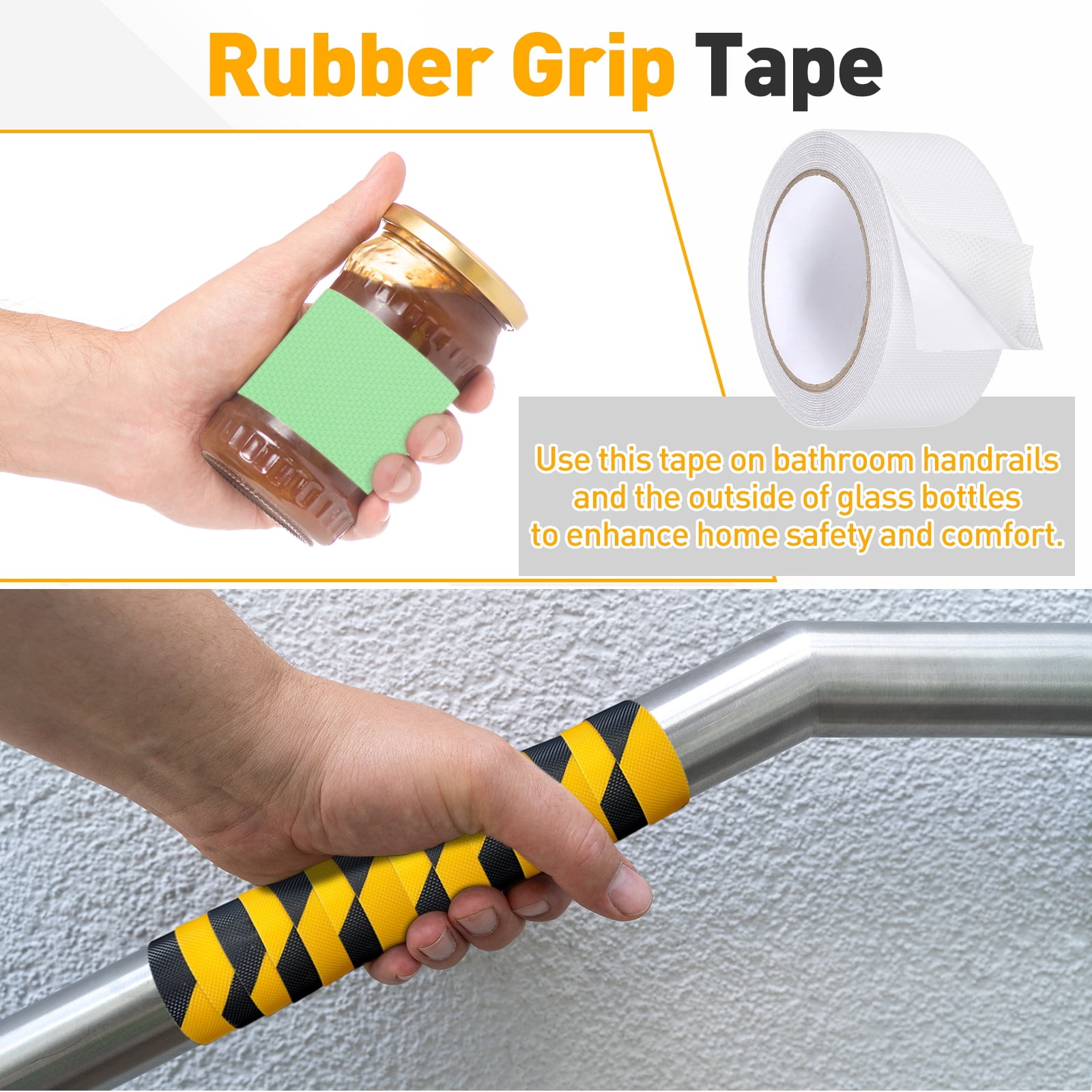 Uxcell 2 Pack Rubber Grip Tape, 2 in x 16 ft Non-Slip Tape with Texture Waterproof Adhesive Non-Abrasive Grip Tapes for DIY Tool, Indoor & Outdoor Stair Steps, Ramp, Transparent