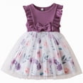 thumbnail image 1 of Gubotare Robe de Fête pour Tout-Petit Robe Fleurie pour Fillette Pois Manches Courtes Robe Princesse Ligne A 2T 3T (Violet,2-3 Ans), 1 of 4