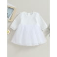 thumbnail image 2 of Bagilaanoe Toddler Baby Girl Party Dress White Long Sleeve A-line Princess Dresses 9M 12M 18M 24M 3T 4T Kid Fall Feather Patchwork Tulle Skirt, 2 of 9