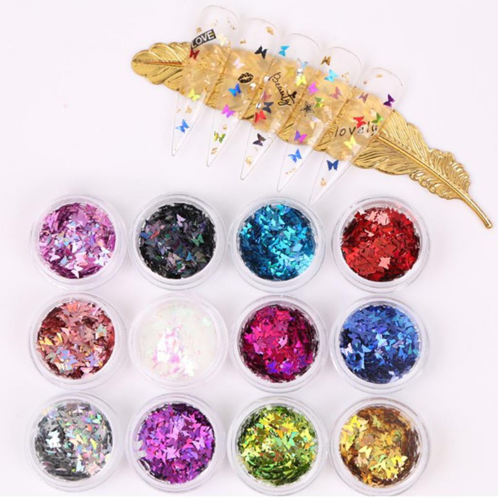 TOOYFUL 4x12 Colors Nail Glitter Sequins Nail Art DIY Decor for Salon Home Butterfly 4 Pcs