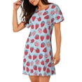 thumbnail image 2 of Wukai Strawberries Print Women's Loose Short Sleeve Nightgown, Soft Sleep Dress for Comfortable Relaxation, Casual Lounge Wear, 2 of 6