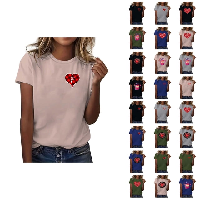 T-shirts pour Femmes de la Saint-Valentin 2026 Mode Manches Courtes Col Rond avec Cœur Graphique