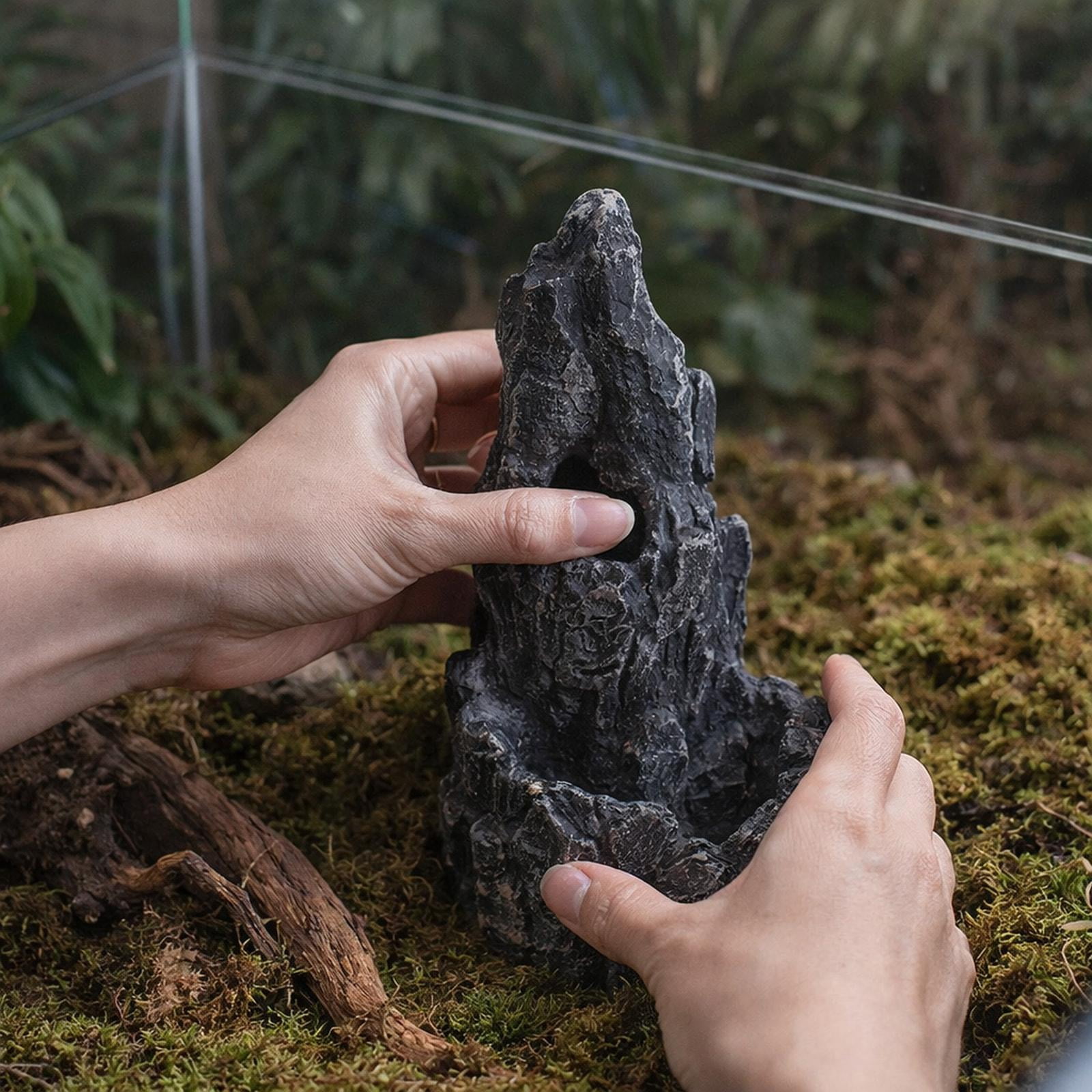 EHJRE Reptile Artificial Rock Cave Reptile Landscape Decoration Rock Rockery Ornament Landscaping Model for Bearded Dragon Tortoise Black
