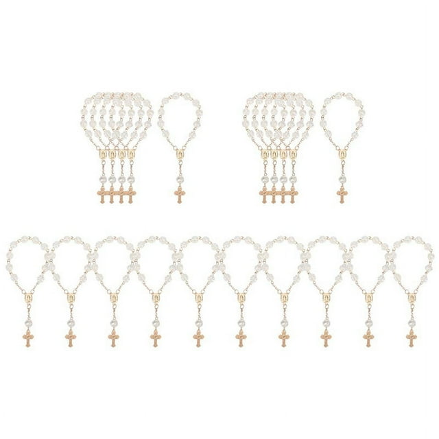 20 Piezas Favores de Bautismo con Mini Rosarios Cruzados Pulsera de Cuentas AcríLicas Bautizo ComunióN Dedo Rosario Pulsera