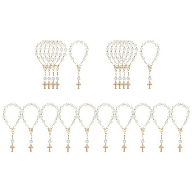 20 Piezas Favores de Bautismo con Mini Rosarios Cruzados Pulsera de Cuentas AcríLicas Bautizo ComunióN Dedo Rosario Pulsera