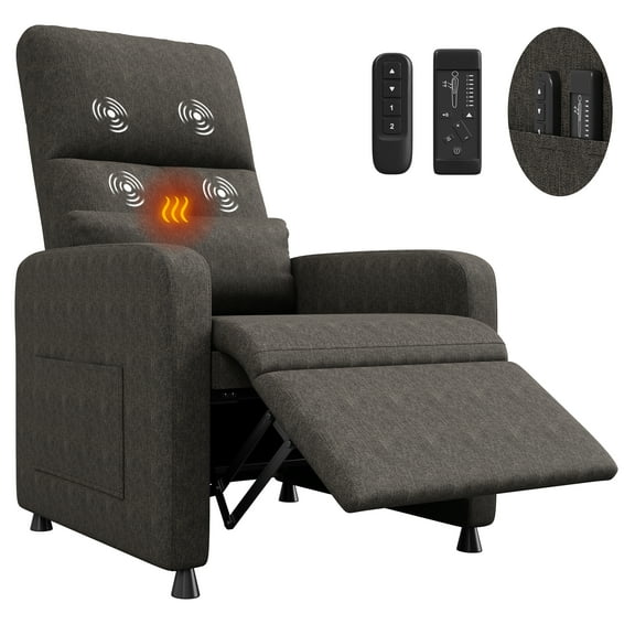Power Recliner Chair with Heat & Massage, Electric Lift Recliner with Padded Seat & 2 Side Pockets, Single Sofa Seat for Living Room, Bedroom