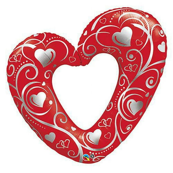 LOONBALLOON Love Balloons, 42″ HEARTS & FILIGREE - RED