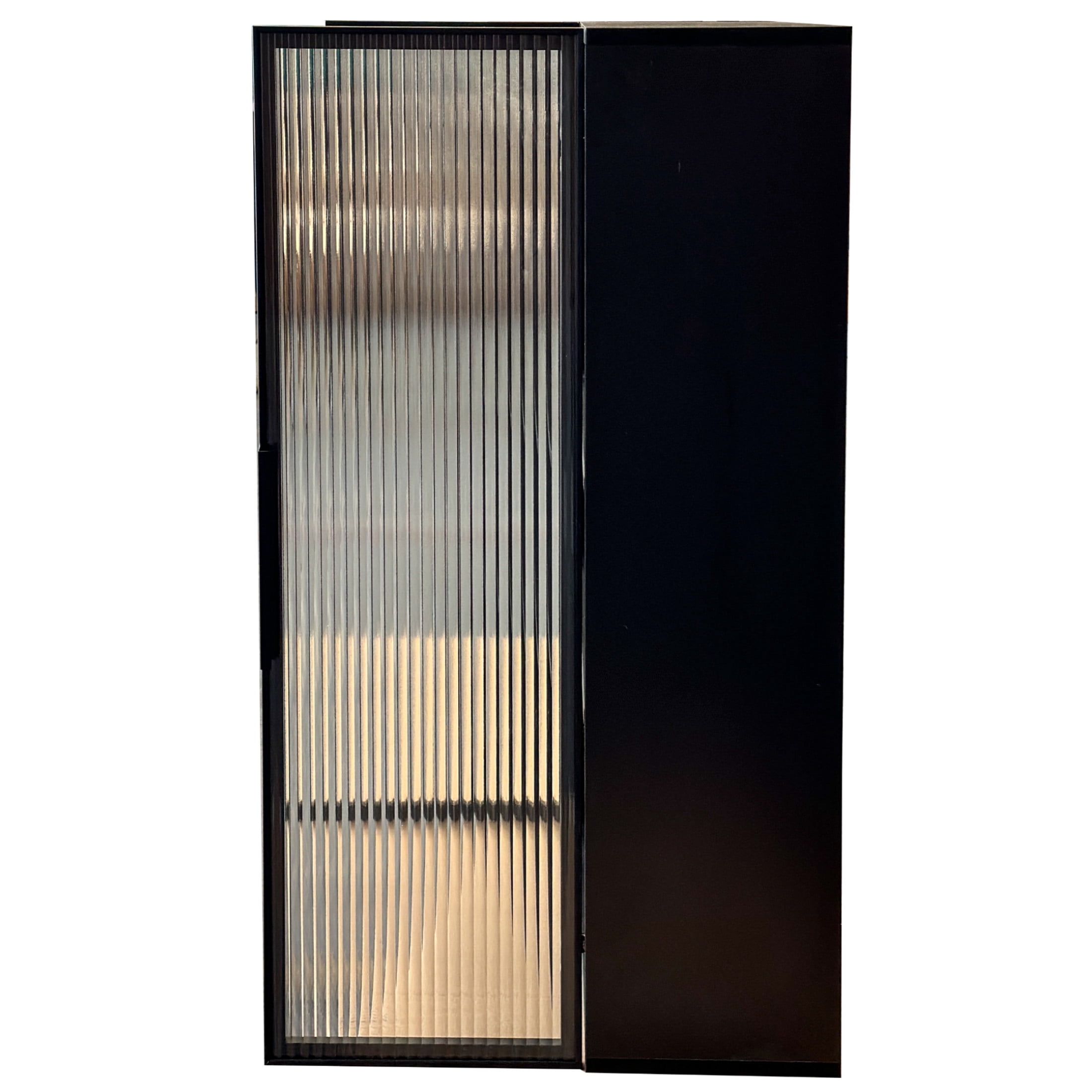 Noble House 37.4" Wall Mounted Storage Cabinet with Metal Glass Doors, 3-Tier Floating Bathroom Cabinet, Black