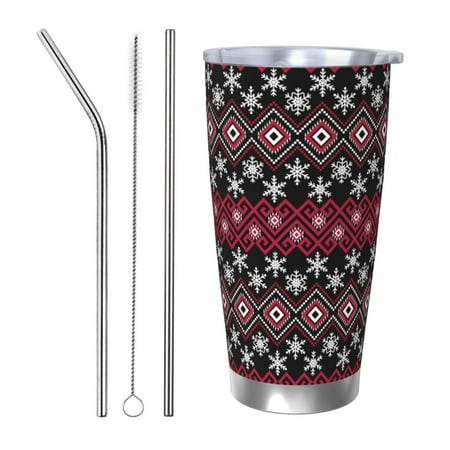 

Cauagu red Minimalist Snowflake Pattern 20oz Tumbler Stainless Steel Vacuum Insulated Tumbler with Lid Insulated Coffee Mug Thermal Cup with Splash Proof Sliding Lid-Straw Three-piece Set