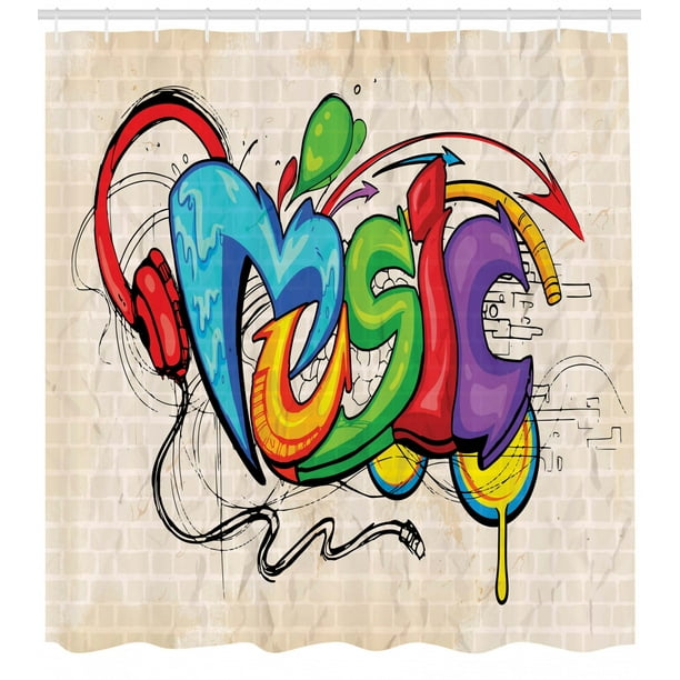 Music Shower Curtain Illustration Of Graffiti Style Lettering