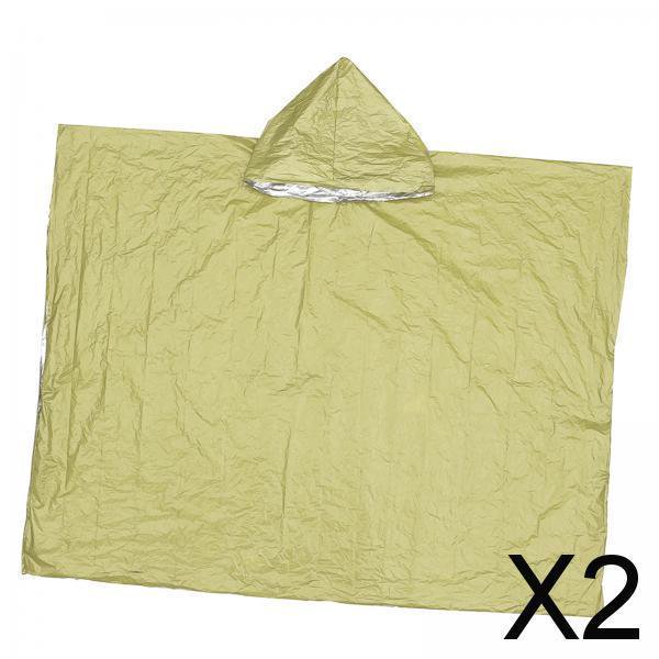 2x Poncho de Lluvia de Emergencia Manta Térmica Mylar Space Ropa Impermeable a Prueba de Lluvia Jersey Impermeable con Capucha Chaqueta Impermeable Pa 2 piezas