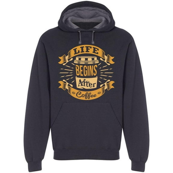 Life Begins After Coffee Drawing Hoodie Men -Image by Shutterstock, Male XX-Large