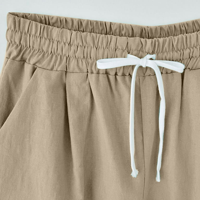 Lisgai Women's Drawstring Linen Bermuda Shorts for Women Elastic