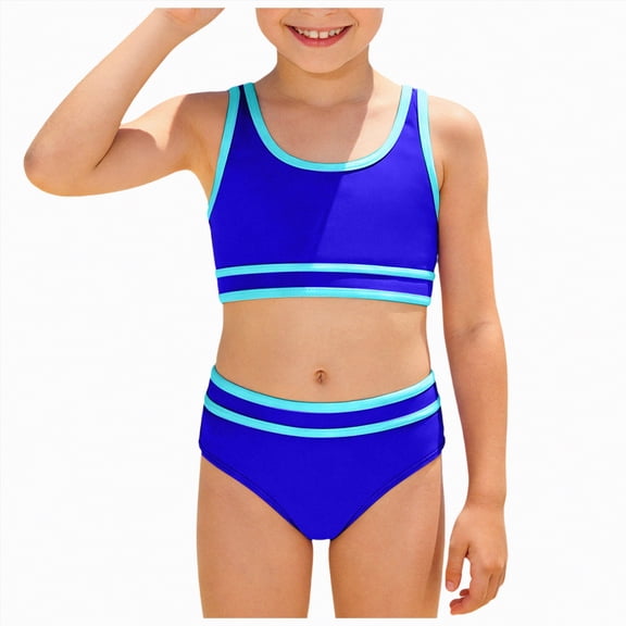 HCNTES Girl's 3 Piece Bikini Set Floral Halter Triangle Swimsuit with Beach Cover Up Skirt(Blue,8-9 Years)